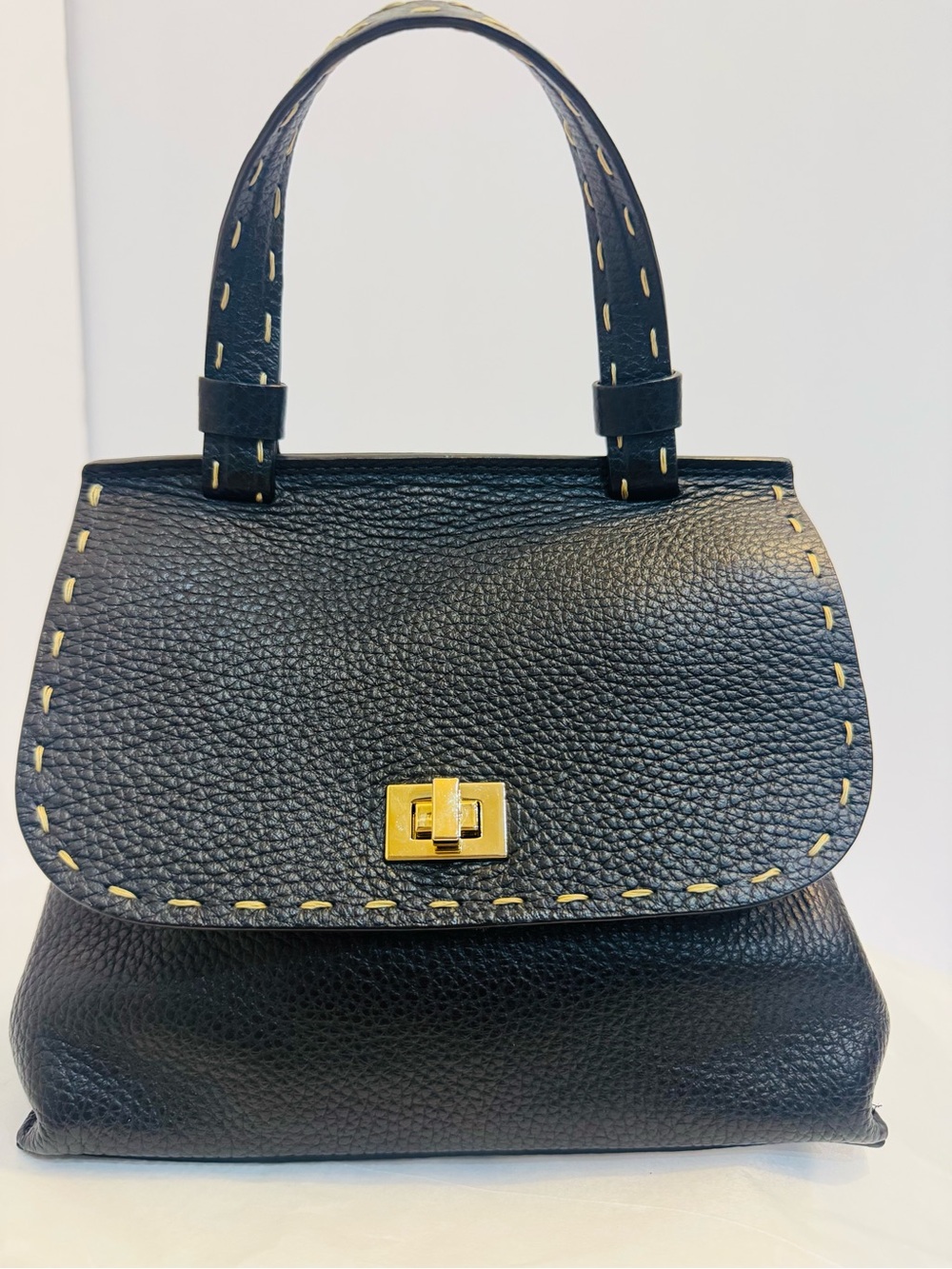Lucque Black Leather Top Handle Bag Made USA Luxury Artisan Handbag
